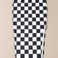 White Checkered Print Side Slit High Waist Midi Skirt