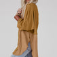 Camel Splicing Raw Hem High Low Oversized Blouse