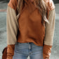 Chestnut Contrast Sleeves Patchwork Colorblock Hoodie