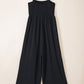 Black Smocked Sleeveless Wide Leg Jumpsuit with Pockets