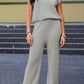 Gray Knitted V Neck Sweater and Casual Pants Set