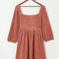 Brown Suede Square Neck Puff Sleeve Dress