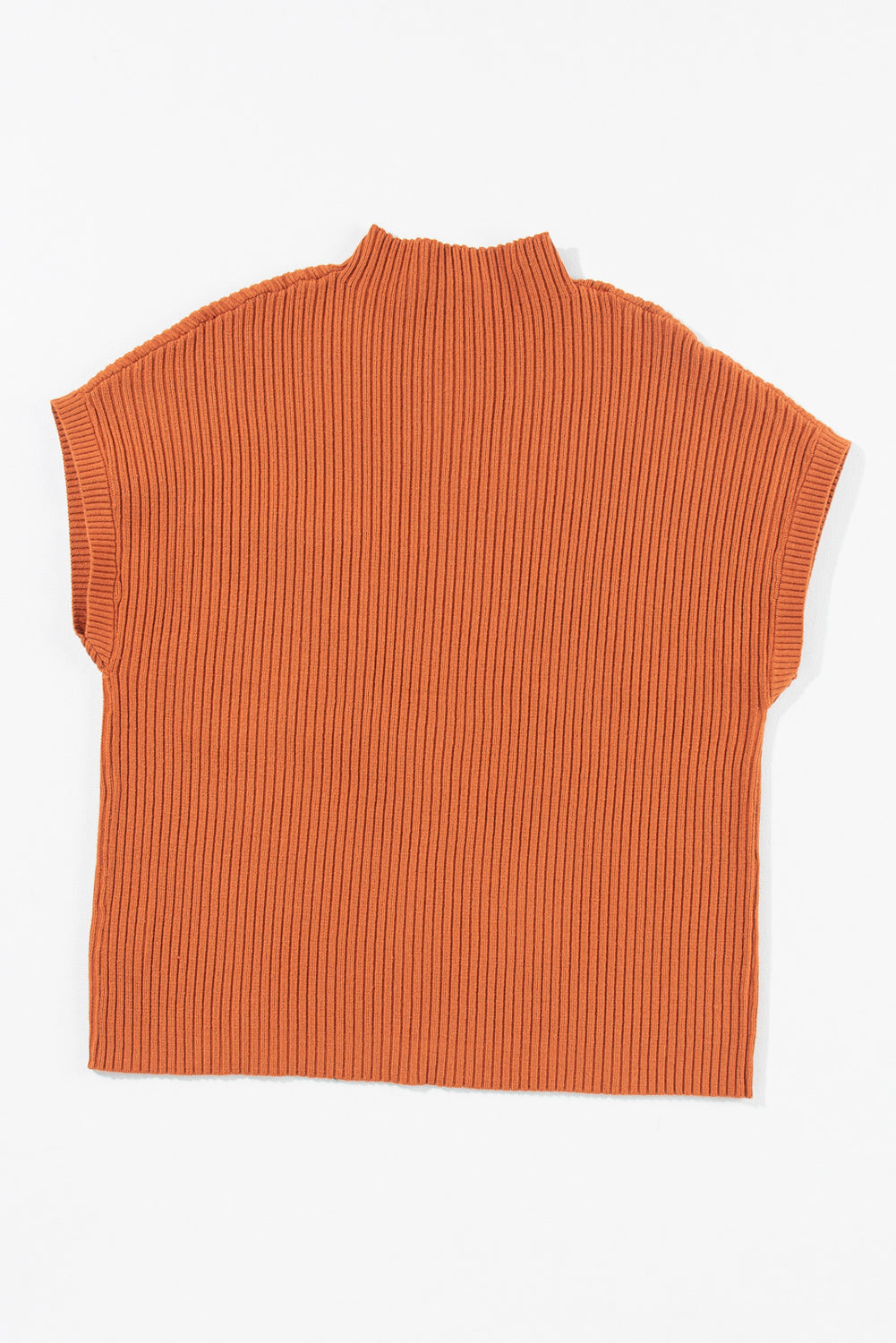 Burnt Orange Patch Pocket Ribbed Knit Short Sleeve Sweater