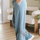 Dusk Blue Lace Crochet Patched Lace-up High Waist Wide Leg Pants