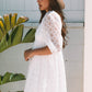 White Floral Lace Puff Sleeve Empire Waist Mini Dress