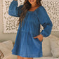 Dusk Blue Square Neck Side Pockets Loose Fit Denim Mini Dress