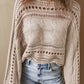 Blackish Green Hollow-out Cable Knit Cropped Sweater