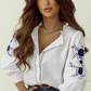White Floral Embroidered Bracelet Sleeve Shirt