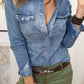 Dusk Blue Flap Pockets Slim Buttoned Denim Shirt