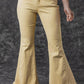 Khaki Raw Edge Mid Waist Flared Jeans