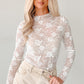 Black Sheer Floral Lace Mesh Mock Neck Long Sleeve Top