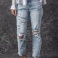 Sky Blue Light Wash Frayed Slim Fit High Waist Jeans