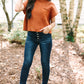 Burnt Orange Patch Pocket Ribbed Knit Short Sleeve Sweater