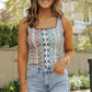 Green Western Geo Printed Square Neck Tank Top