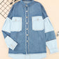 Blue Color Block Frayed Patchwork Oversize Denim Jacket