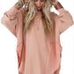 Coral Pink Splicing Raw Hem High Low Oversized Blouse