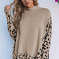 Gray Leopard High Neck Side Slit Oversized Sweater