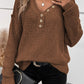 Rose Red Pointelle Knit Button V Neck Drop Shoulder Sweater