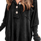 Black Waffle Knit Buttoned Long Sleeve Top