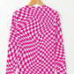 Black Checkered Pattern Mesh Mock Neck Long Sleeve Top