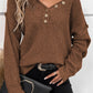 Rose Red Pointelle Knit Button V Neck Drop Shoulder Sweater