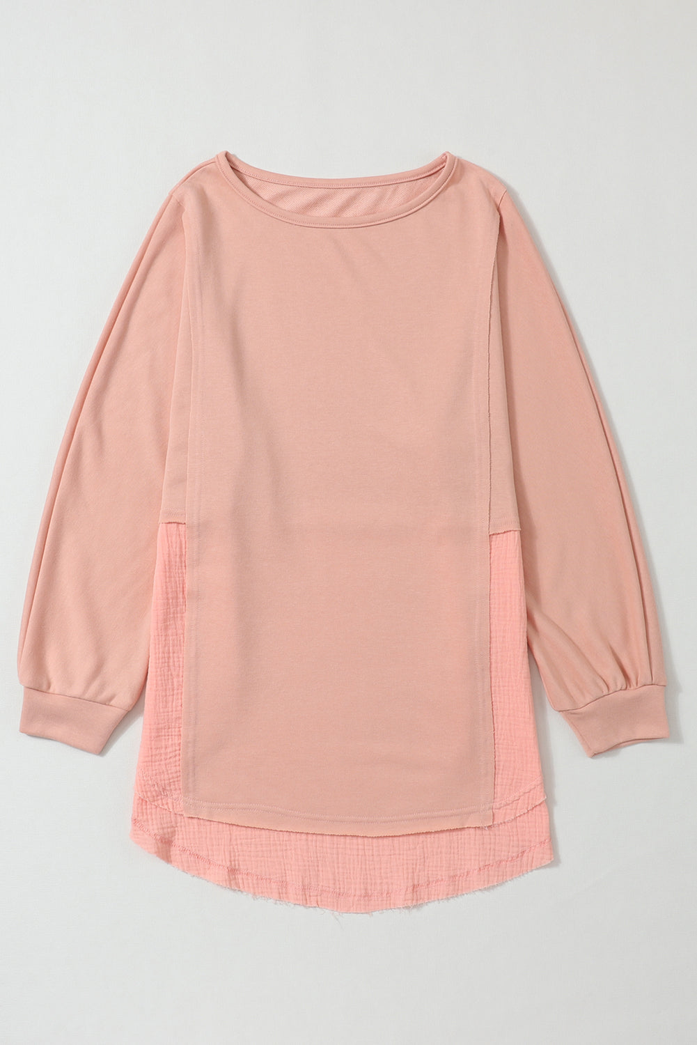 Coral Pink Splicing Raw Hem High Low Oversized Blouse