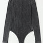 Black Mineral Wash Ribbed Snap Buttons Long Sleeve Bodysuit