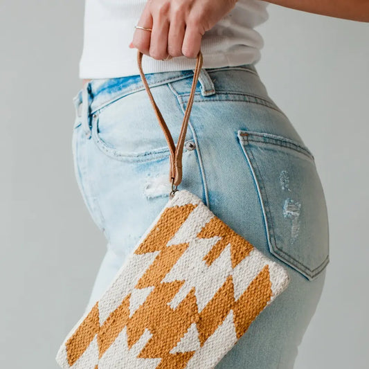 Camel & Cream Aztec Wristlet