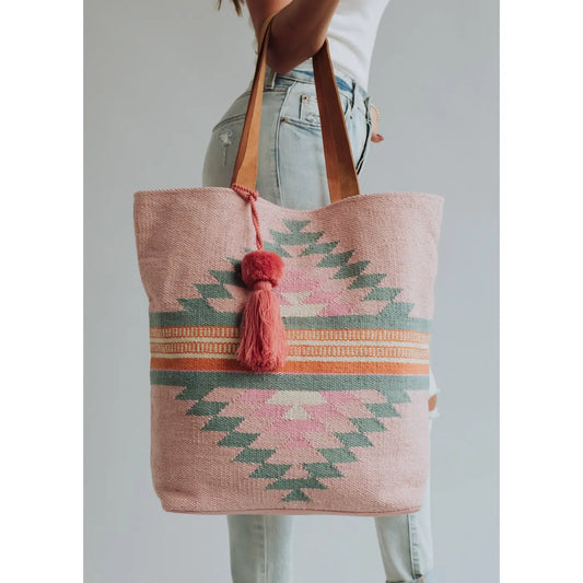 Pink, Orange & Slate Aztec Tote