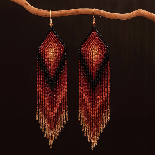 Fierce Maroon Beaded Earrings