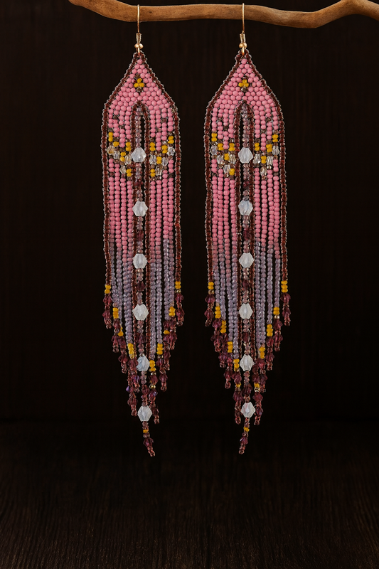 Bohemian Pink Beaded Earrings