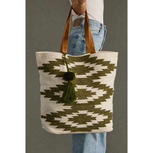 Cream & Olive Boho Tote