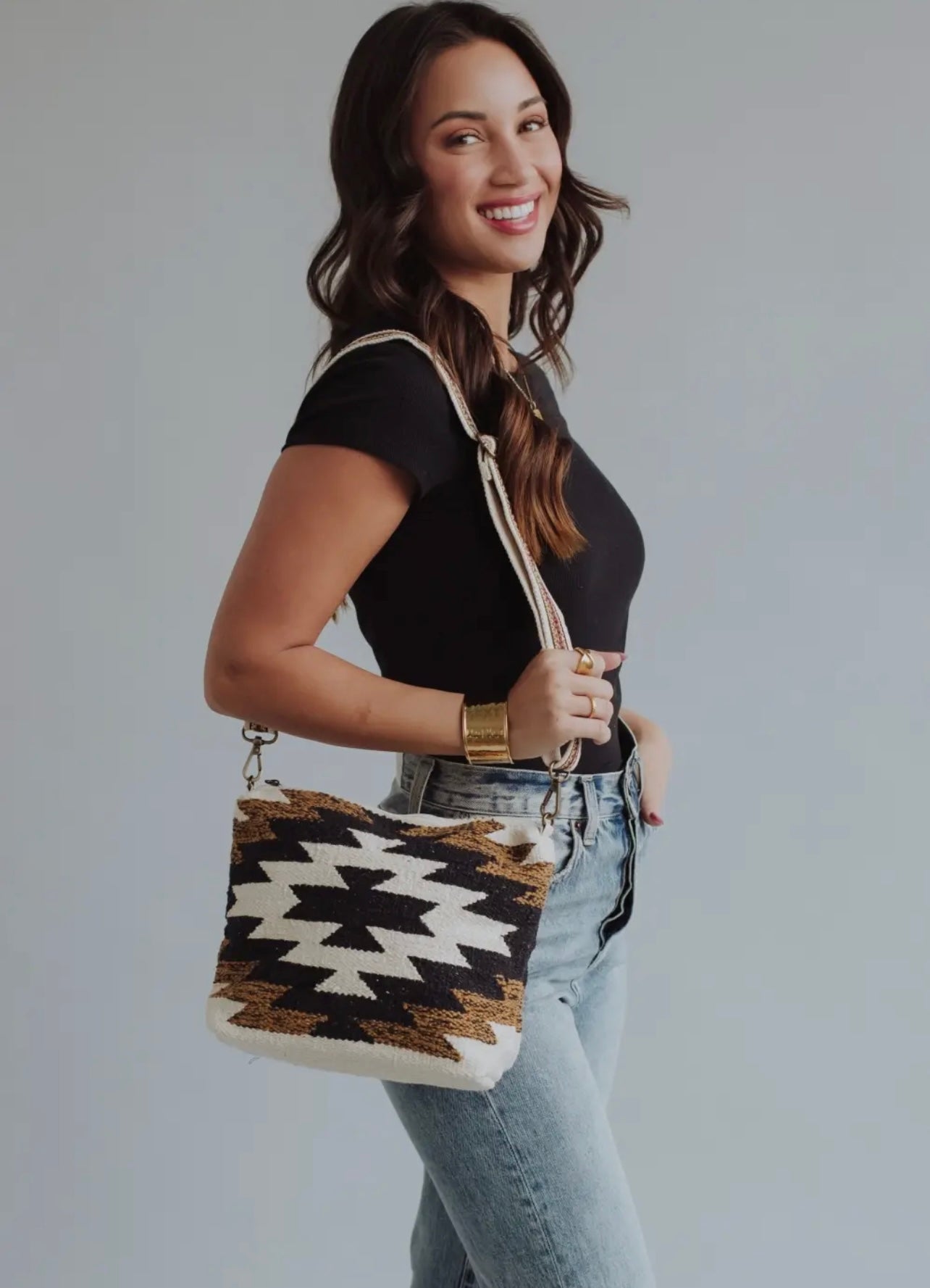 Aztec Print Purse Camel and Black