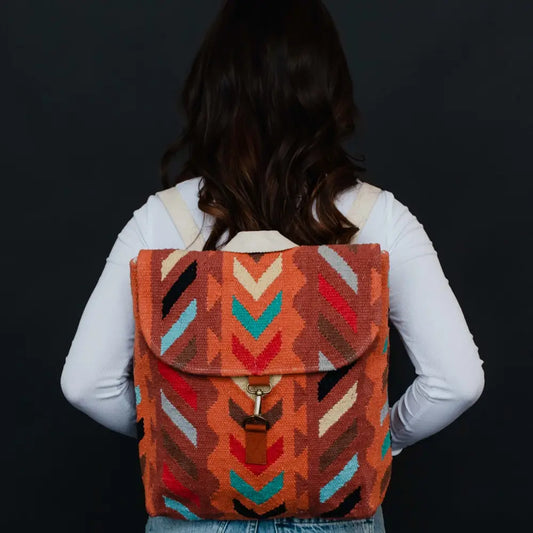 Orange & Multicolored Aztec Backpack