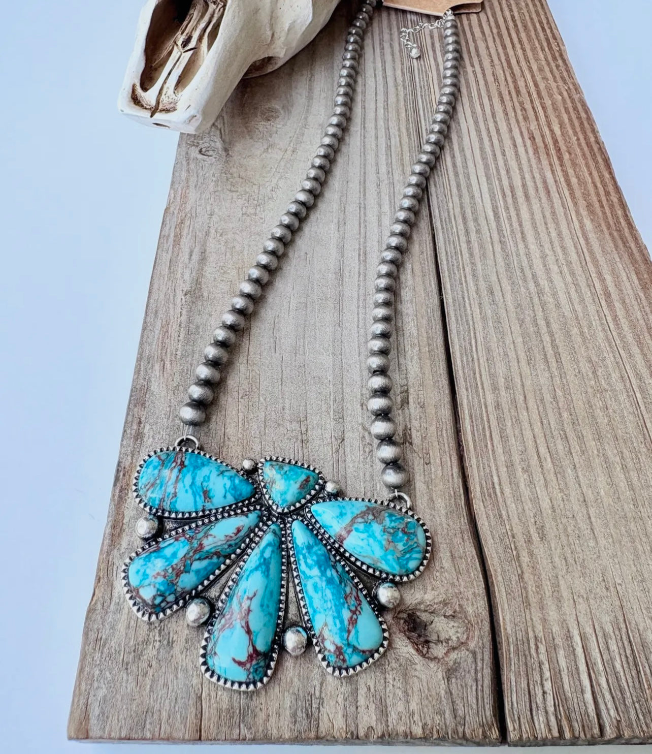 Blue Handstone Blooming Petal Necklace