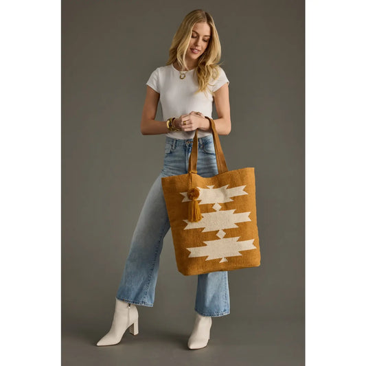 Camel & Cream Aztec Tote