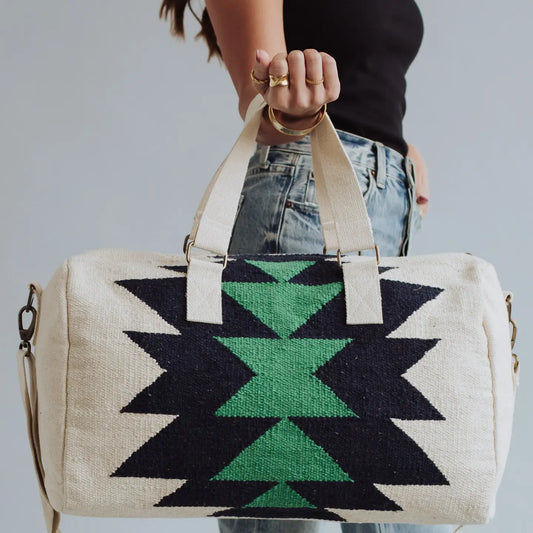 Cream, Navy & Green Aztec Duffel