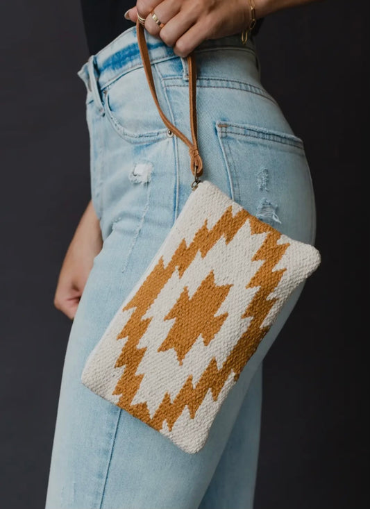Camel & Cream Aztec Wristlet