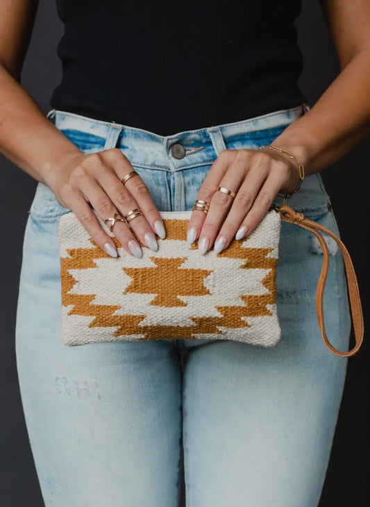 Camel & Cream Aztec Wristlet