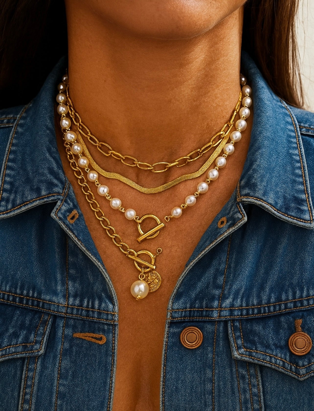 Golden Pearl Necklace Set