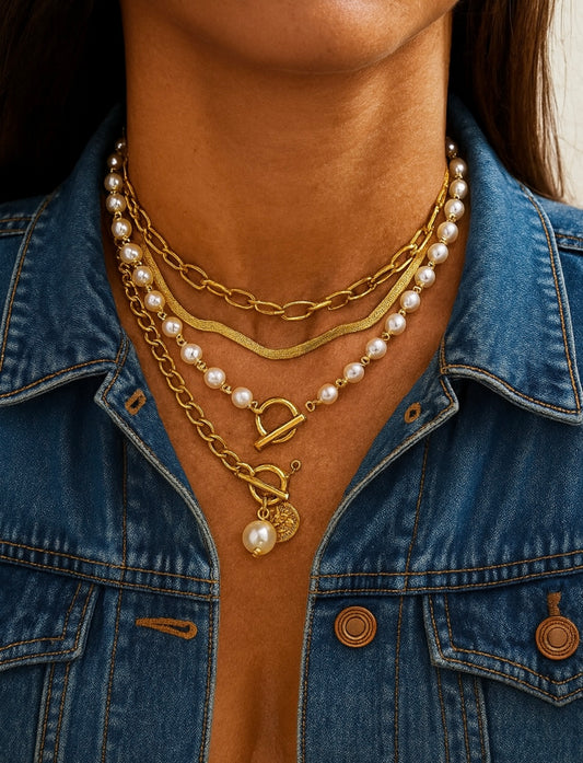 Golden Pearl Necklace Set