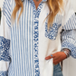 Blue Boho Patchwork Button Down