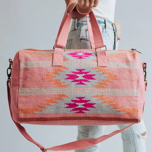 Orange, Bright Pink & Slate Aztec Duffel