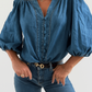 Button-Down Puff Sleeve Denim Top