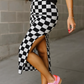 Checkered Side Slit Midi Skirt Chessa