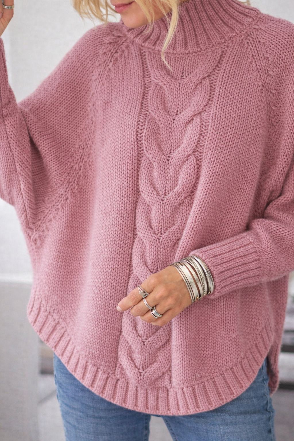Full Size Cable-Knit Long Sleeve Sweater Plus Size