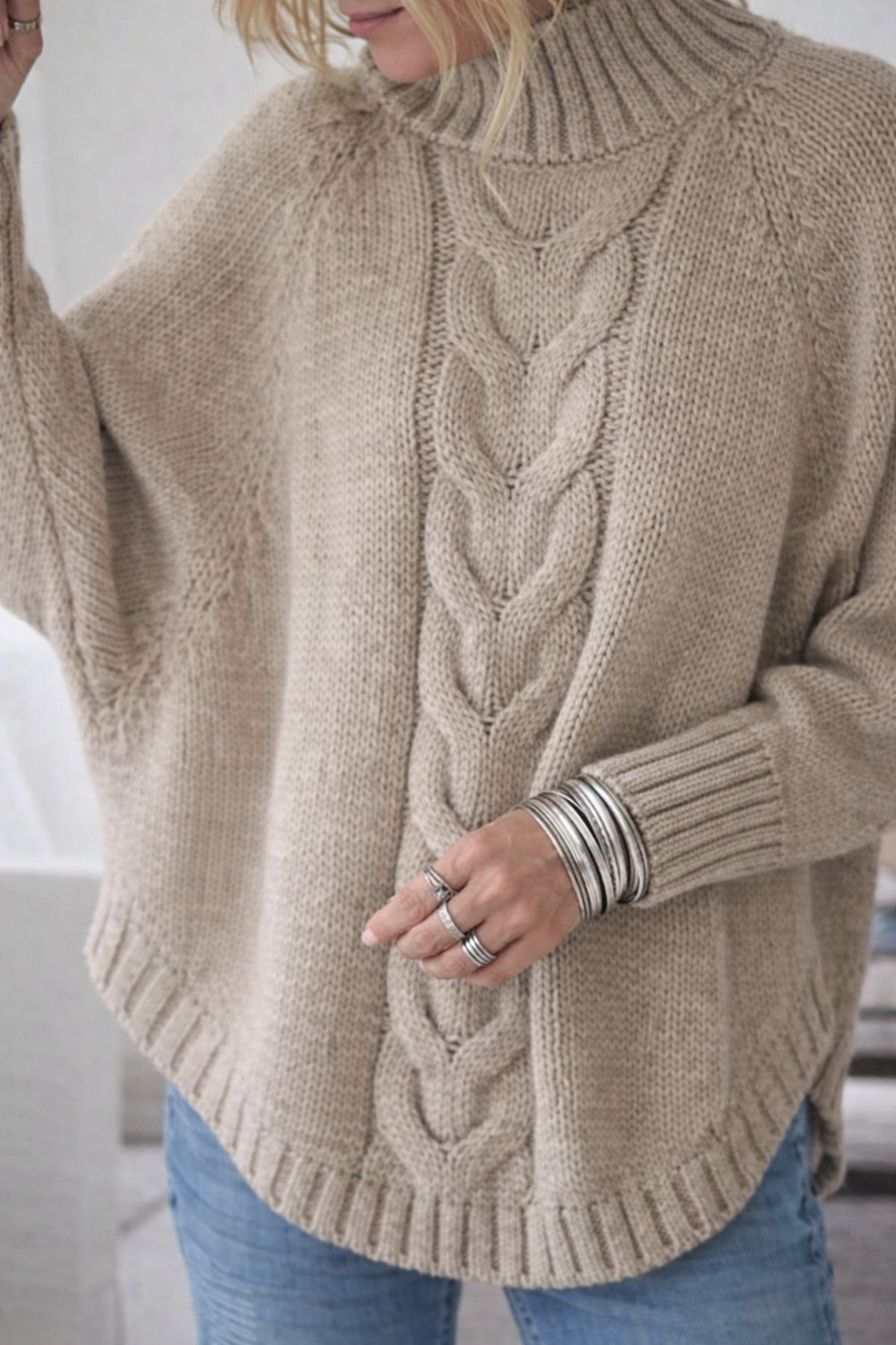 Full Size Cable-Knit Long Sleeve Sweater Plus Size