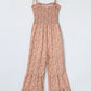 Khaki Thin Straps Smocked Bodice Wide Leg Floral Jumpsuit