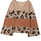 Leopard Colorblock Patchwork V-Neck Loose Sleeve Knit Top