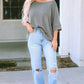 Gray Boatneck Batwing Sleeve Cording Blouse